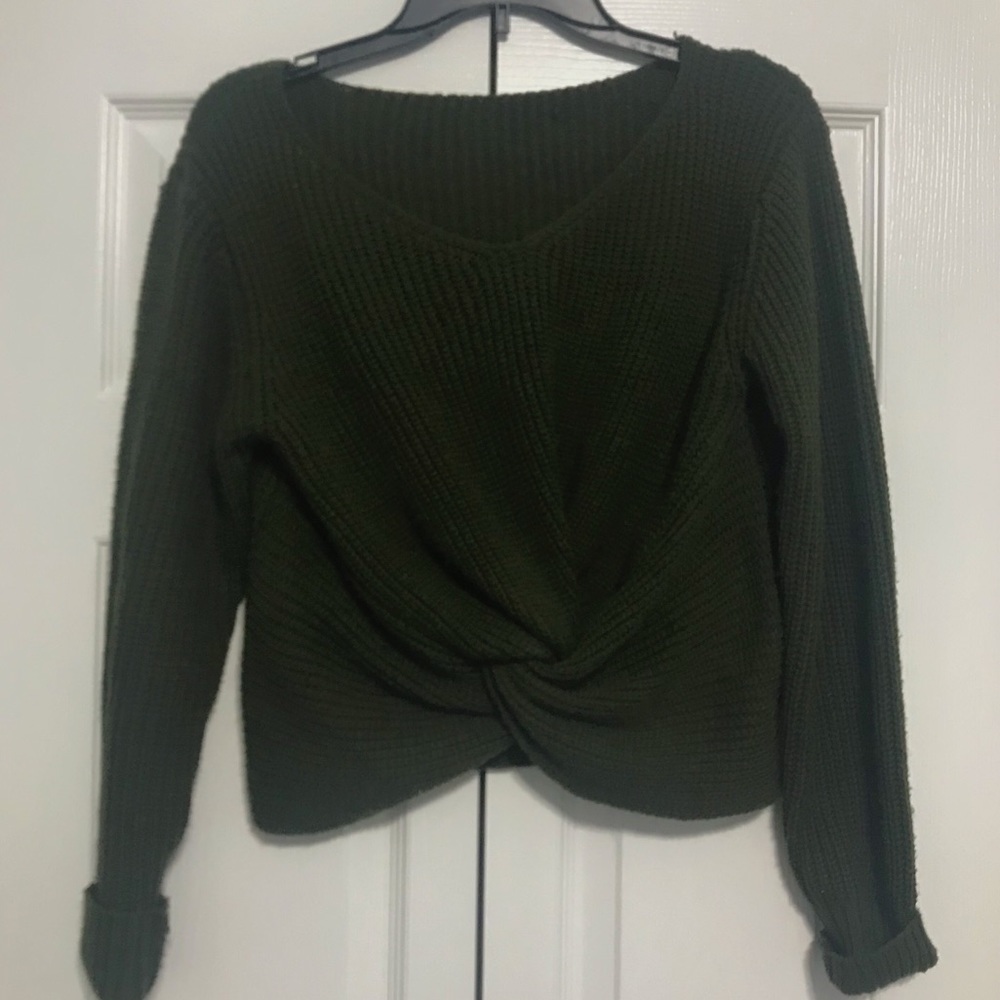 Army Green Twist Front Sweater